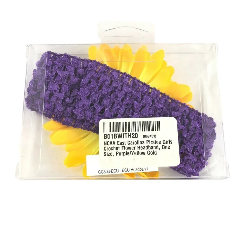 NCAA East Carolina Pirates Girls Crochet Flower Headband Purple